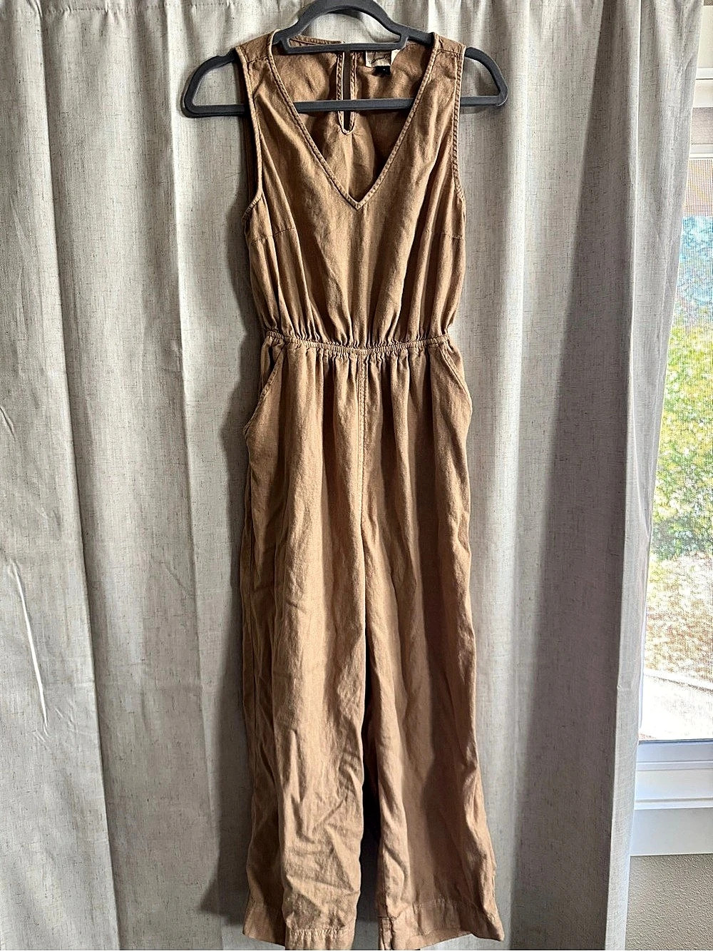 Universal Thread V-Neck Linen Blend Jumpsuit Brown